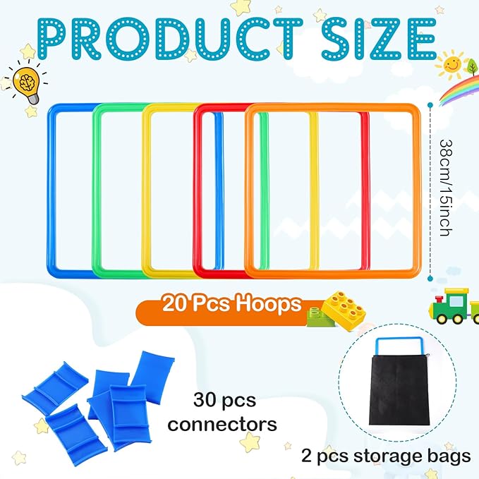 Woanger Hopscotch Outdoor Squares Hopscotch Ring Game with Connectors Outdoor Indoor Obstacle Course for Kids Playground Agility Training