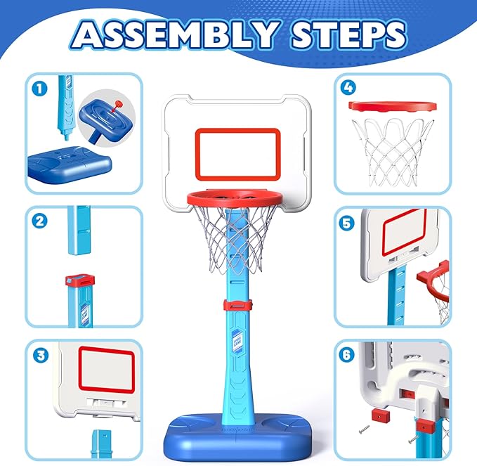 Toddler Basketball Hoop Indoor for Age 1 2 3, Adjustable Kids Basketball Hoop, Mini Basketball Hoop with 3 Balls for Outdoor Poolside, Christmas Birthday Sport Toys Gifts for Baby Boys Girls Age 1-3