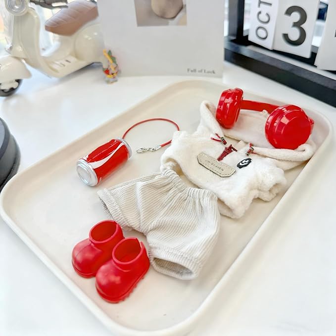 Clothes for 17cm Doll, 5 pcs Set Doll's Outfits Luxury Corduroy Hoodie Pants Headset Shoes Accessories Fashion Stylish Adorable Dolls Clothes (No Doll) (Polar Fleece White)