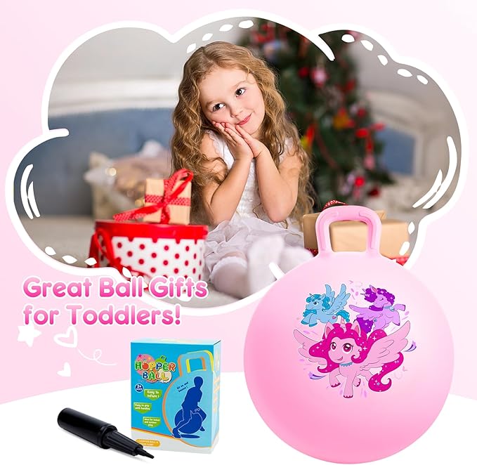 PlayZap Hopper Balls for Kids 3-8, 18 Inches Bouncy Ball with Handle, Inflatable Bouncing Hopper, Jumping Hopping Toys Hippity Hop Girls Boys Gifts, Pink