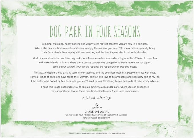 Galison Michael Storrings Dog Park in Four Seasons 1000 Piece Puzzle from Galison - Beautiful 1000 Piece Puzzle for Adults, Challenging and Fun, Thick and Sturdy Pieces, Great Gift Idea