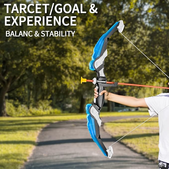 TEMI Bow and Arrow Set for Kids - Archery Toy Set - LED Light Up with Suction Cup Arrows, Target & Quiver, Indoor and Outdoor Toys for Children Boys Girls