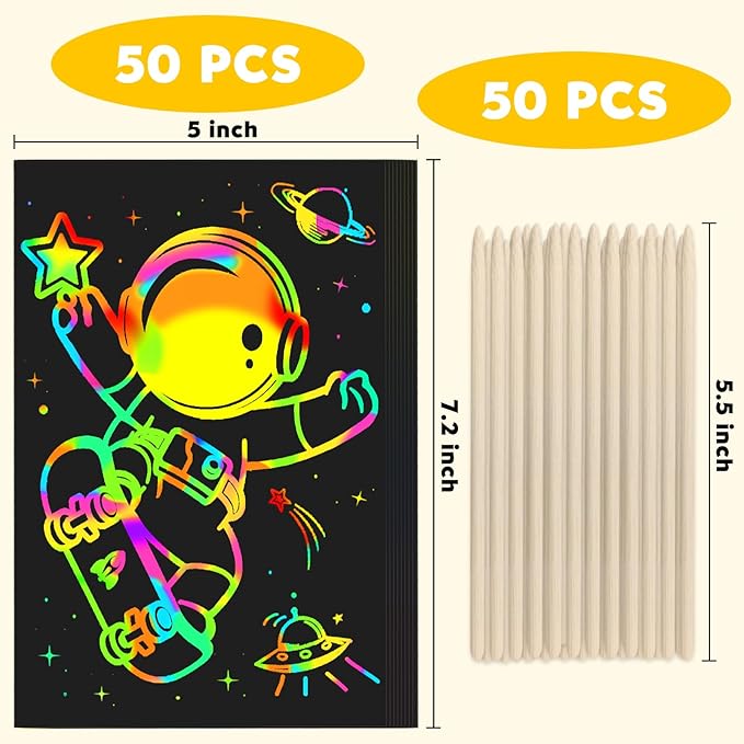 ZMLM Scratch Rainbow Art Paper Set - 100Pcs Magic Scratch Off Art Craft Supplies Kits for Kids Girls Boys Black Scratch Notes Sheet Doodle Pad for Fun DIY Toy Easter Gift Birthday Party Favors