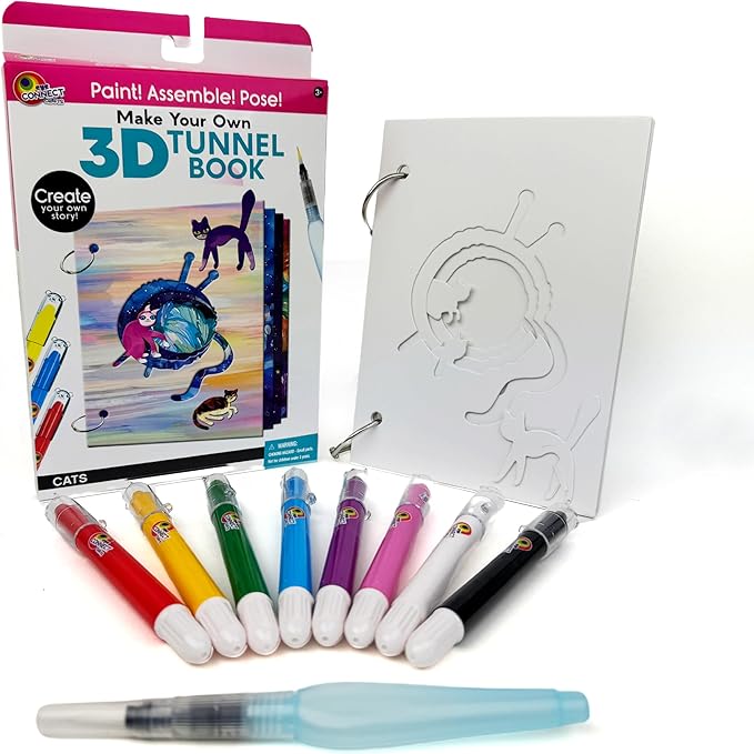 EyeConnect Crafts Make Your OWN 3D Tunnel Book - Cats | Medium Size DIY Book Art & Craft Kit | Build, Paint & Draw Your Own Book with Mini Animals | Award-Winning STEAM Stationary Set | Ages 3+