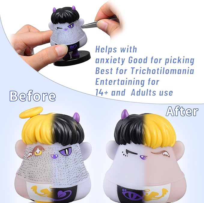 2PCS Angels and Demons Hair Plucking Fidget Toys,Shaking Bobblehead Dashboard Decor Car Accessories,Stress Relief Picking Toys as 14+Adults Halloween Party Favors Valentines Christmas Novelty Gift