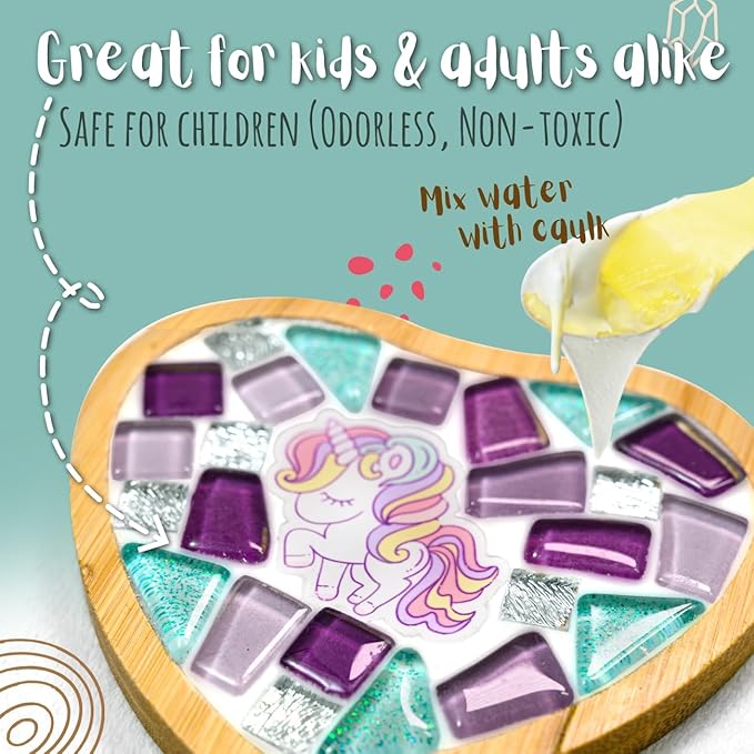 Glittery Garden Mosaic Craft Kit - Decorate Your Own Unicorn and Rainbow Design Coaster with Glass Tiles. Birthday Gift, Fun DIY Art and Craft Supplies. Girls, Kids & Teens Activity Kit
