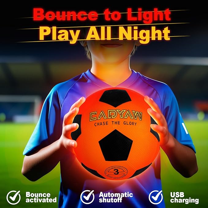 Glow in The Dark Soccer Ball, Rechargeable Light up Soccer Toys, Birthday Gift for Boys and Girls 8-12, Cool Toys for Kids Outdoor Night Activity - Size 5
