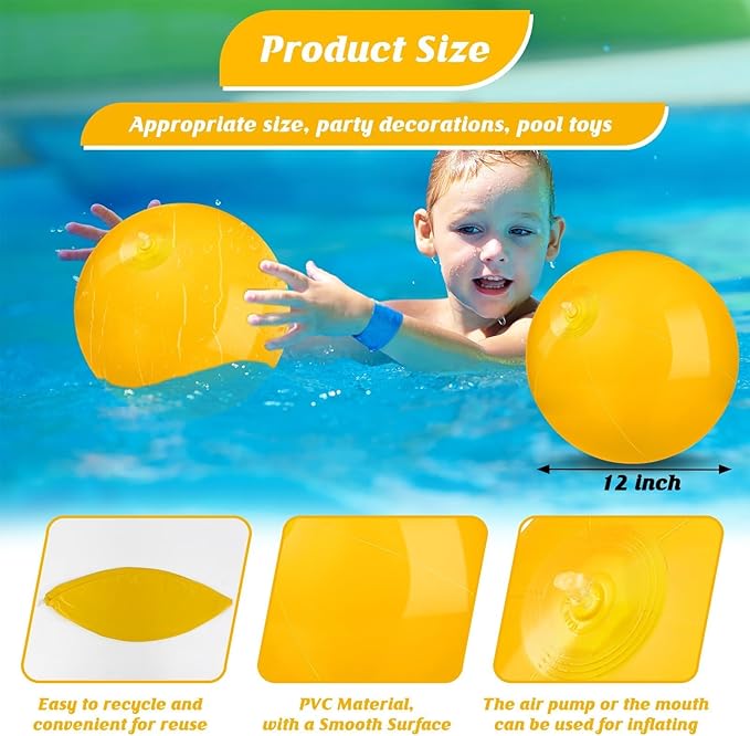 10 Pack Yellow Beach Ball - 12Inch Blow Up Beach Ball Party Supplies for Kids, Inflatable Floating Balls for Summer Pool Parties, Outdoor Activities & Birthday Decorations(Yellow)