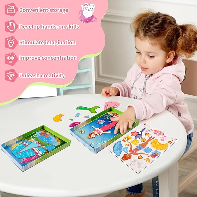 Magnetic Dress Up Dolls for Girls,Princess Mermaid Fairy Ballerina Magnet Dolls Dress Up Kits,Car Road Trip Airplane Activity Travel Games Toys Birthday Gift for Girls Ages 3 4 5 6 7