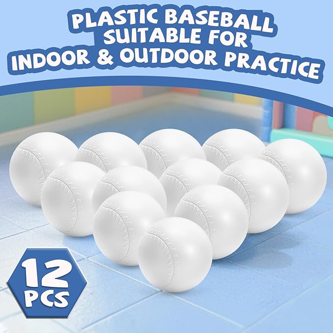 YongnKids 12 Pcs Toddler Baseball Balls Replacement T-Ball, 2.56" Plastic Baseballs with Mesh Bag Perfect for Tee-Ball Practice, Baseball Hitting & Training,Softball,Sports Theme Party Favors Gifts