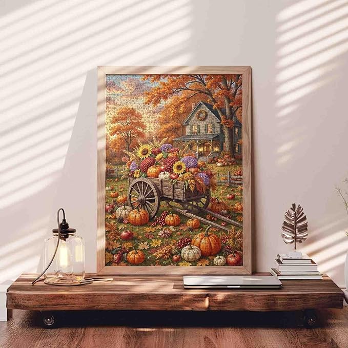 Farmhouse Autumn Jigsaw Puzzle 1000 Pieces for Adults Fall Harvest Puzzle Thanksgiving Relaxation Activity Perfect for Family Game Nights Suitable for All Puzzle Toy Enthusiasts 19.7 "x 27.6 "
