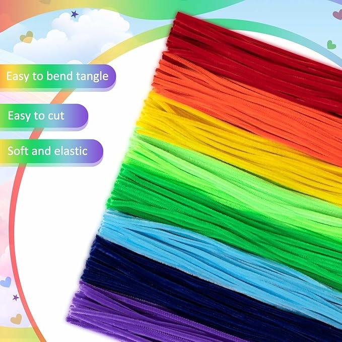 Peryiter 500 Pieces Pipe Cleaners Chenille Stems for Flowers Craft Supplies Bulk Fluffy Fuzzy Sticks for DIY Art Projects Creative Gift Wrapping Party Decorations(Rainbow Color,12 Inch)