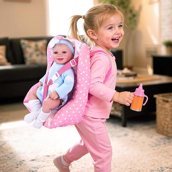 BABESIDE Baby Doll Carrier for 17–22 Inch Dolls, Soft Fabric Doll Carrier Seat with Bottles & Bib, Pretend Play Baby Doll Accessories for Girls, Lightweight Gift for Kids