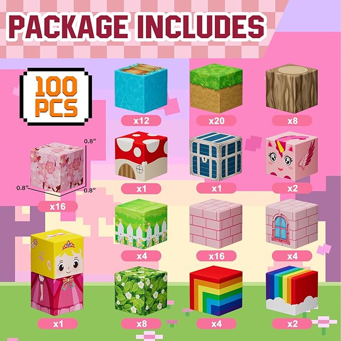 100PCS Magnetic Blocks - Princess Castle Building Toys Montessori Sensory Toys Birthday GIFS for Girls 3 4 5 6 7 8 9 10+ Years Old, Creative Magnets Games for Toddler Kids