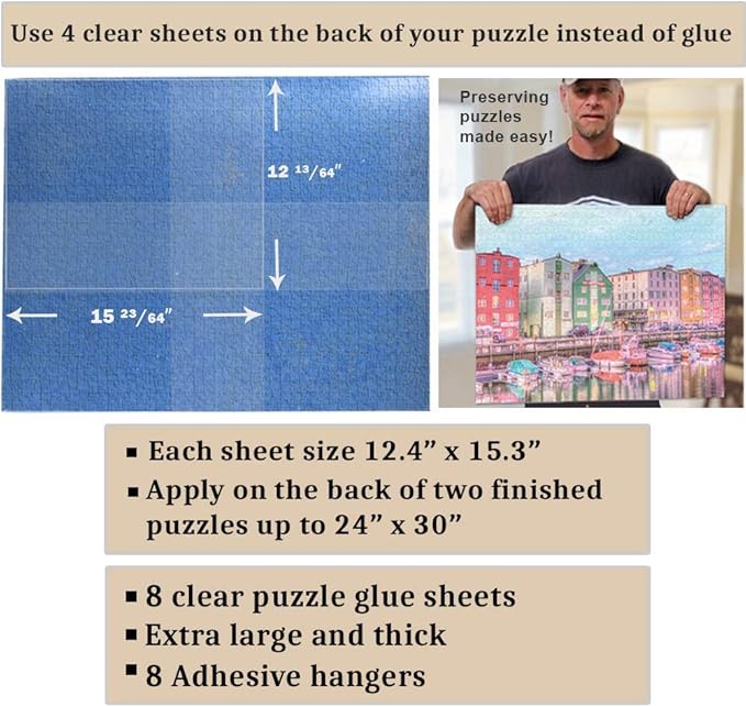 Preserve 2 x 1000 Pieces Puzzles - Clear Puzzle Glue Sheets Extra Large Thick Jigsaw Puzzle Saver Peel and Stick Adhesive Backing to Preserve Frame Finished 24 x 30 Puzzles