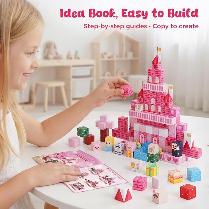 3 otters Magnetic Blocks 150PCS, Princess Castle Magnet Cubes STEM Montessori Building Toys for Girls, Sensory Gifts for Kids Birthday