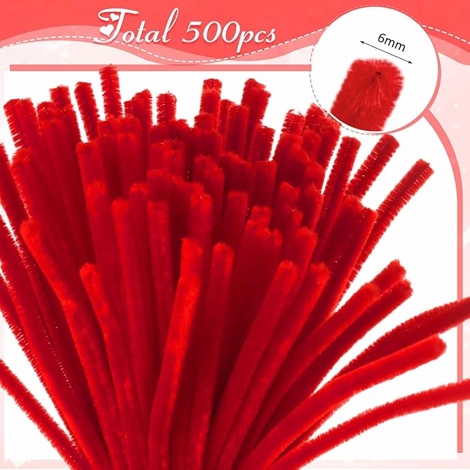 Peryiter 500 Pieces Pipe Cleaners Chenille Stems for Flowers Craft Supplies Bulk Fluffy Fuzzy Sticks for DIY Art Projects Creative Gift Wrapping Party Decorations(Rose Color,12 Inch)