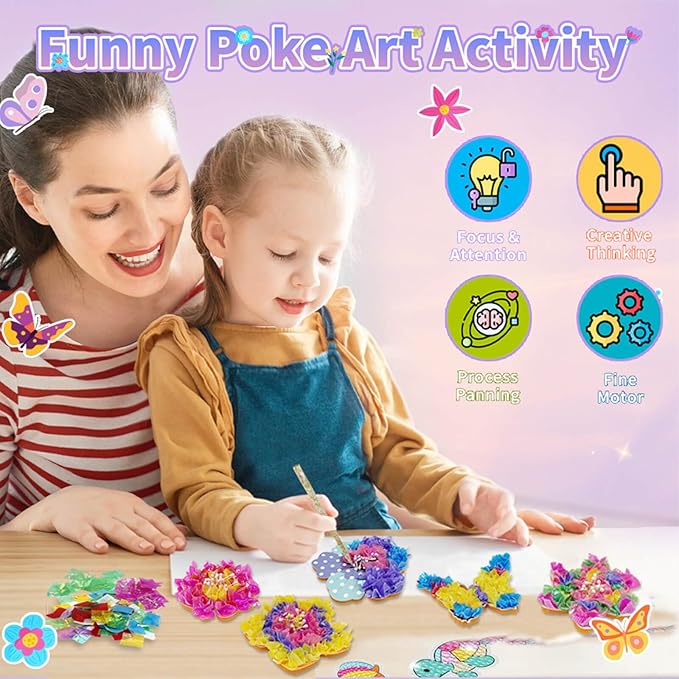 Britik Arts and Crafts for Kids Ages 8-12: Poke in Fun Art Kits for Girls, Poke Art Flower Bouquet Craft Kit, Fabric Arts for Kids DIY Flower Bouquet Kit Birthday Gift for Girls 8 9 10 11 12, Green