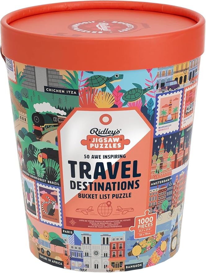 Ridley's: 50 Awe-Inspiring Travel Destinations Bucket List 1000-Piece Puzzle - Unique Art Style for Travel Lovers - Room Décor After Completion
