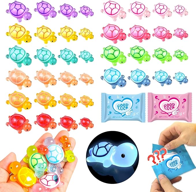 42 Pack Mini Turtle Blind Bags for Kids - Glow in The Dark Resin Turtles| Collectible Sea Turtle Toys for Party Favors, Treasure Hunt Games | Dollhouse Decor, Mini Garden Landscape, Cake Toppers