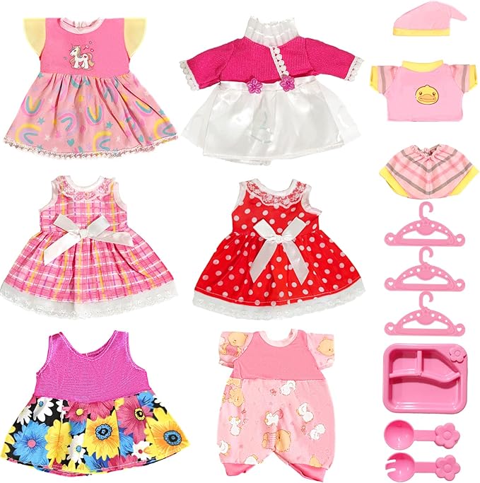 ARTST Doll-Clothes-Accessories 7 Set Baby-Doll-Clothes Suitable for 8-10-Inch-Dolls Included Tablewar and Hangers