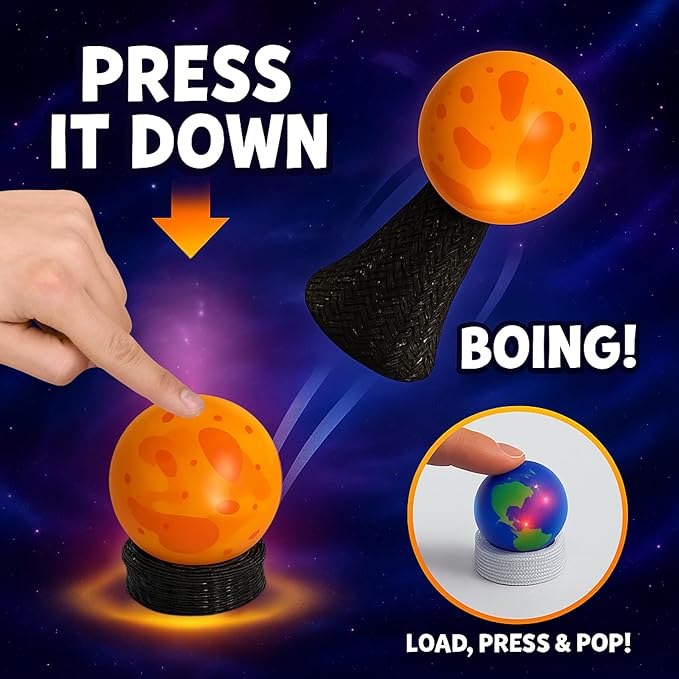 Liberty Imports Planet Pop Jumpers for Kids, 20 Pack Light-Up Solar System Popper Toys with Stars & Planets, Press and Pop Jumping Launchers, Outer Space Themed Party Favors Bulk Supplies