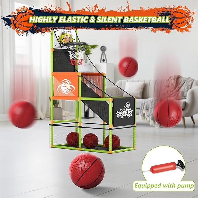 Arcade Basketball Game Set with Electronic Scoreboard&LED Light: Boy Toys Basketball Hoop Indoor Outdoor with 4 Balls & Air Pump Sports Carnival Games Christmas Birthday Gifts for Kids 3-12 Years Old
