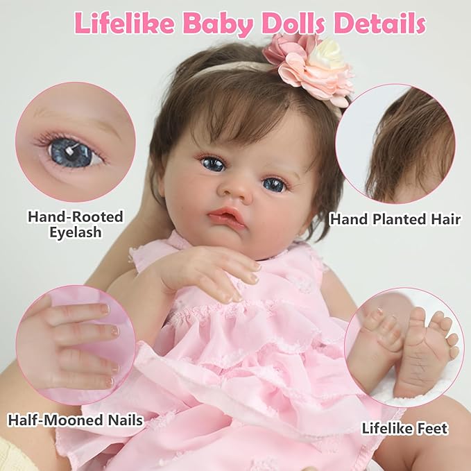 SCOM Lifelike Reborn Baby Dolls - 20 Inch Realistic-Newborn Baby Doll Girl Real Life Baby Dolls with Soft Weighted Body, Poseable Real Baby Reborn Gift Toy for 3+ Years Old Kids