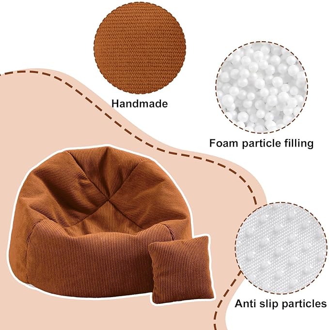Doll Car Seat Compatible with Labubu, Handmade Bean Bag Chair for 5.9-6.7 inch Doll, Anti-Slip Bottom, Cute Doll Accessories for Display, Fans&Collectors Gifts, Durable Corduroy Fabric (Coffee)