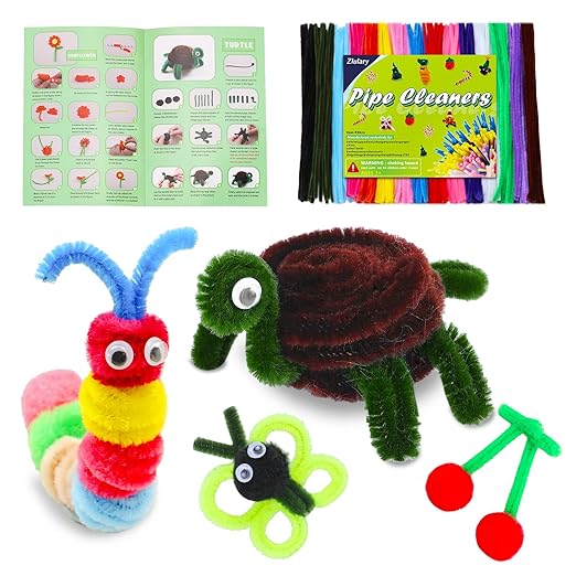 Zlulary Pipe Cleaners Craft, Pipe Cleaners Craft Supplies, Art and Crafts Kit with Instructions Arts Crafts Decorations
