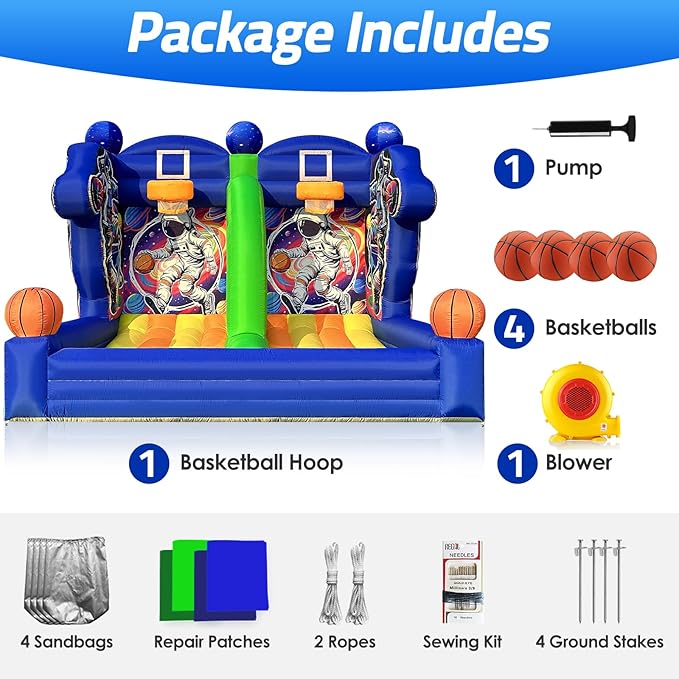 Inflatable Basketball Hoop Shot 13×10×10ft, Blow Up Inflatable Basketball Game with Balls, Air Blower, Inflatable Games for Outdoor Parties, Carnival Events, Lawn Games