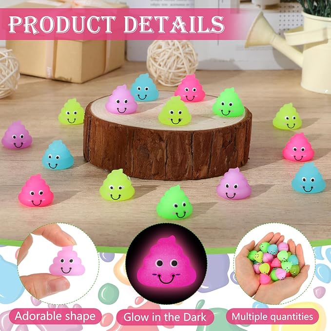 Leyndo 30 Pcs Luminous Small Poop Figures Bulk Glow in The Dark Fake Poop Toys for Prank Hide and Seek Goodie Bags Stuffers Party Favors Prizes Interactive Gag Gifts