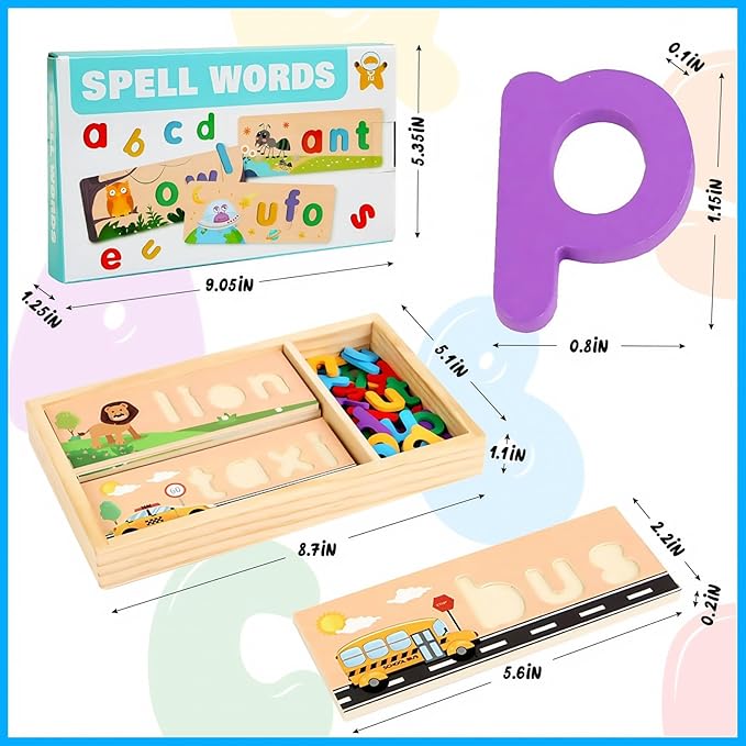 Preschool Learning Activities, Learning Toys for 3 Year Old Boys Girls See & Spell Matching Letter Game with Alphabet Cards for Kids, Preschool CVC Word Builders Toy