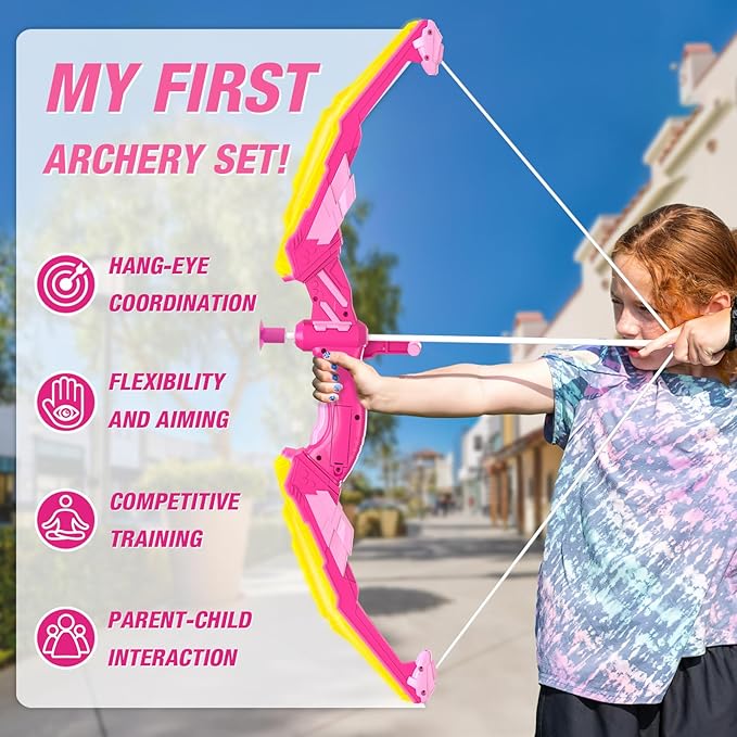2 Pack Bow and Arrow for Kids 4-6, LED Light Up Archery Set with 24 Suction Cup Arrows, 1 Standing Target, 6 Score Targets & 2 Quiver, Indoor Outdoor Sport for Girls Ages 8-12