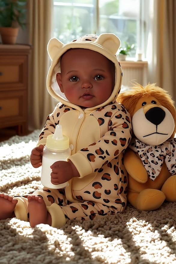 BABESIDE Adorable Lifelike Black Baby Doll - 17" Handmade Realistic African American Baby Dolls with Premium Outfit & Accessories Pretend Play Gift for Kids Age 3+