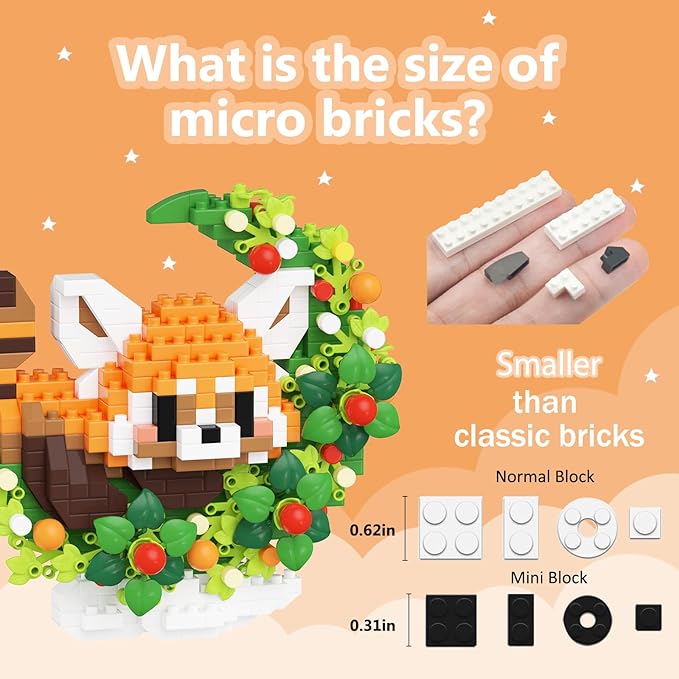 Red Panda 2 Pack Mini Block Building Animals, Toy Red Panda Lying on The Moon, Home Decor Micro Building Set for Adult, Desk Ornaments Home Decor, Small Gift for Birthday
