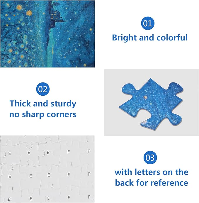 Puzzles for Adults 1000 Pieces Romantic Glitter Blue Starry Sky Jigsaw Puzzle with Letters on The Back Challenging Puzzles Game for Family and Friends (27.5"x19.6")