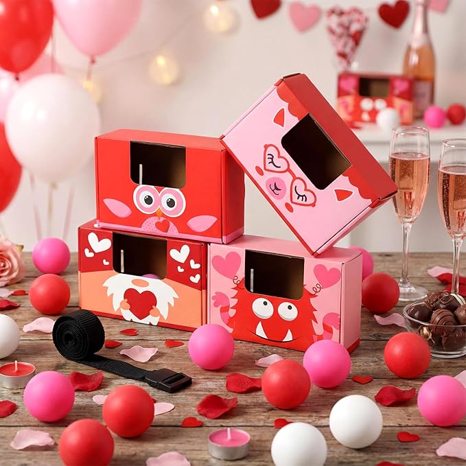 4 Sets Valentine Games Swing Shaking Balls Game Set Pink Red Novelty Twerk Game 40 Balls, Ribbon, Cardboard Boxes Fun Galentines Games for Women Adult Family Large Group Indoor Outdoor