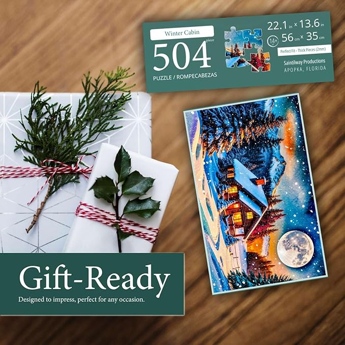 Jigsaw Puzzles for Adults 500 Pieces - Colorful & Detailed Digitally Crafted Art - Letters on Back - Rompecabezas para Adultos - Unique Gifts for Couples Teens (Winter Cabin)