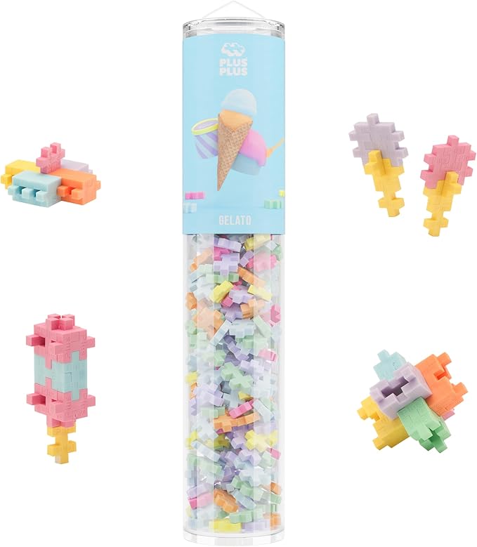 PLUS PLUS 240 Piece Interlocking Building Blocks for Kids, Open Ended Connecting Toys, STEM Bin Classroom Mini Manipulatives - Gelato Mix Play Tube