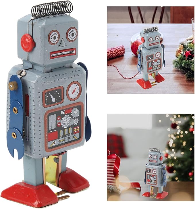Robot Toy, Vintage Wind Up Robot Toy, Clock Movement Walking Toy, Retro Tinplate Toy for Photo Prop, Decoration, Gift, Surprise, Birthday