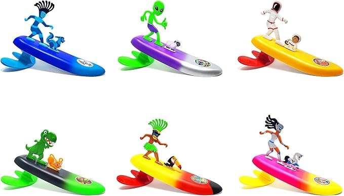 Surfer Dudes Legends & Surfer Pets Wave Powered Mini-Surfer, Pet and Surfboard Beach Toy - Teahupo'o Tiki and Toucan Tiki