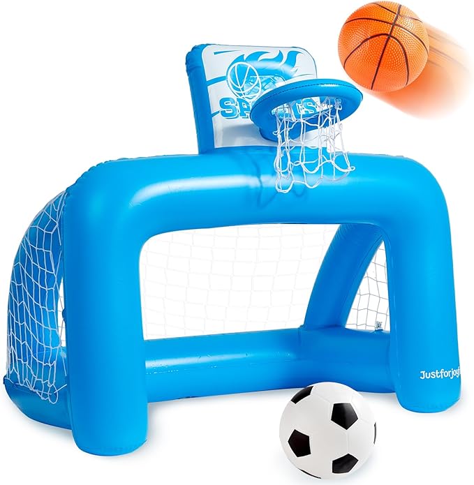 40in Pool Basketball Pool Game Set Inflatable Water Soccer Polo Game 2-in-1 Poolside Floating Summer Swimming Sports Toy for Kids Teens Includes 2 Balls and Pump for Beach Yard Indoor Outdoor
