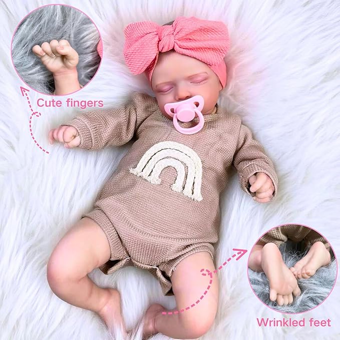 MRB Lifelike Reborn Baby Dolls, 18 inch Realistic Baby Dolls Soft Weighted Body Real Life Baby Dolls Girl, Collectible Newborn Doll with Accessories Gifts for Kids Age 3+