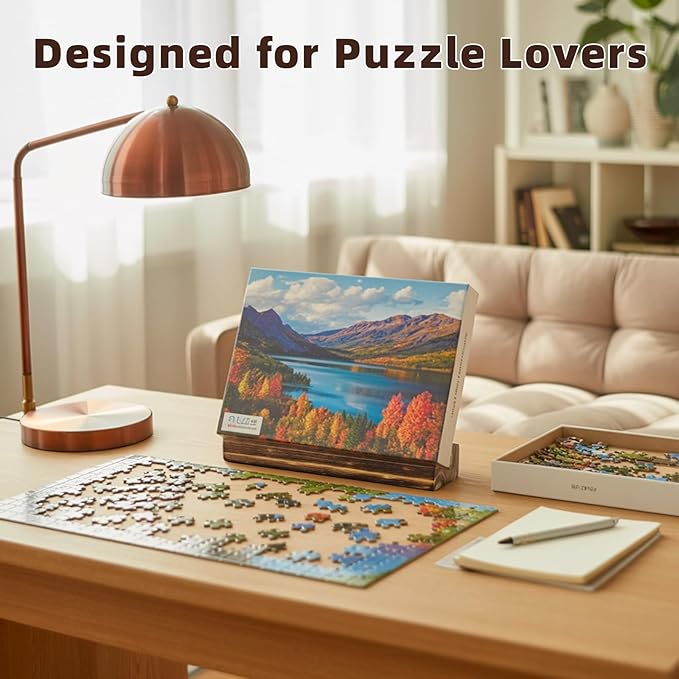 Jigsaw Puzzle Box Stand - Wooden Puzzle Box Lid Holder & Display Stand, Premium Jigsaw Puzzle Accessories for Adults, 8x2 Inch Puzzle Board Accessory & Box Stand for Puzzle Storage & Organization