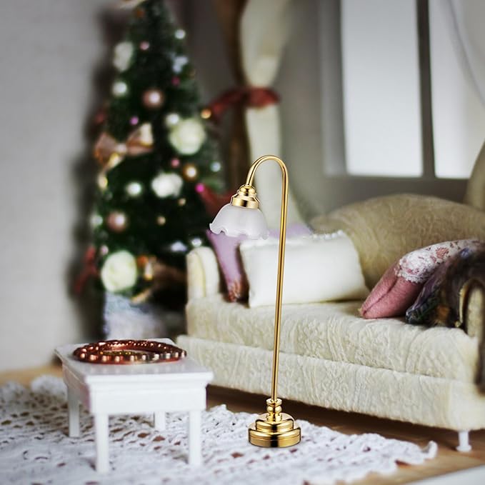 TOYANDONA 2pcs Miniature Dollhouse Lamp, 1/12 Scale Dollhouse Floor Lamp LED Miniature Lights Battery Operated for Doll House Decoration Accessories