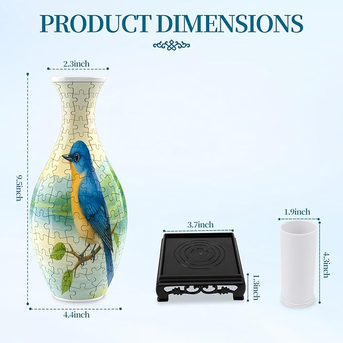 3D Puzzles Vase for Adults, Crafts for Adults, 160 Pieces Plastic DIY Unique Flower Vase with LED Light House Warming Gift Birthday Gifts for Flower Arrangements and Home Decor (Bird)