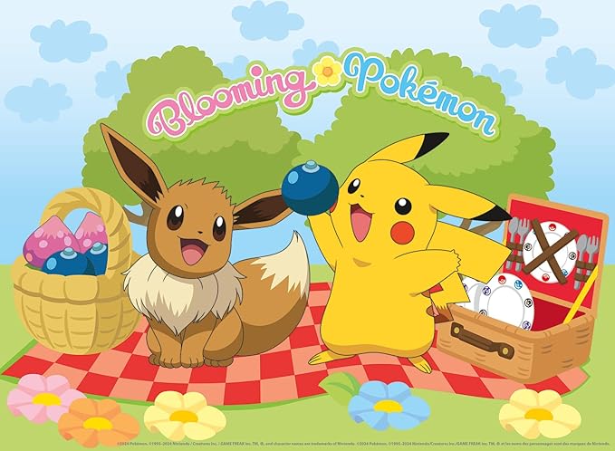 Buffalo Games - Pokemon - Blooming Pokemon (Pikachu and Eevee) - 100 Piece Jigsaw Puzzle for Families -Challenging Puzzle Perfect for Game Nights - Finished Size is 15.00 x 11.00