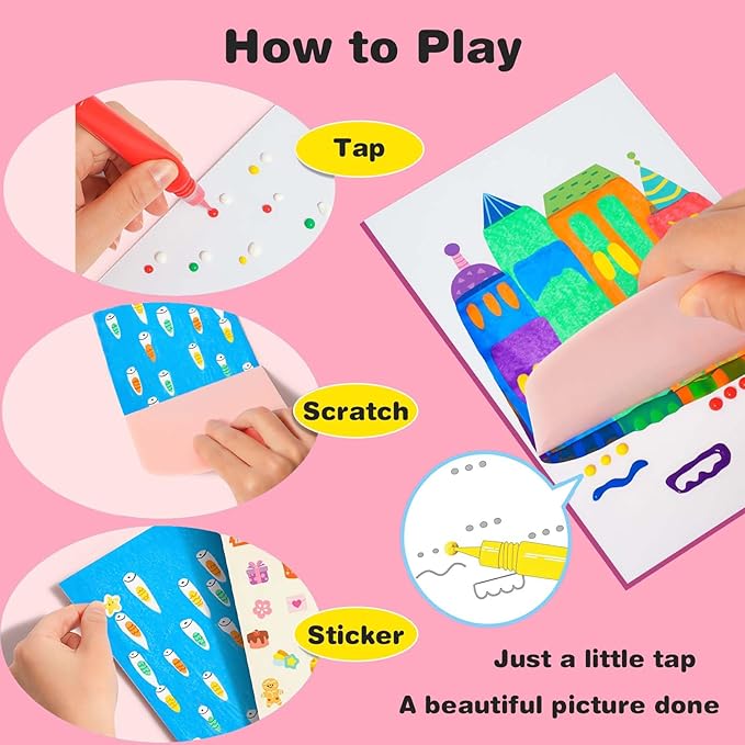 LEERYOUQU Squeegee Art Craft Kit, Creative Painting Kit for Kids, Rainbow Scratch Paper Art Set Notebooks, Magic Dot Scratch Painting Party DIY Gifts for Girls and Boys