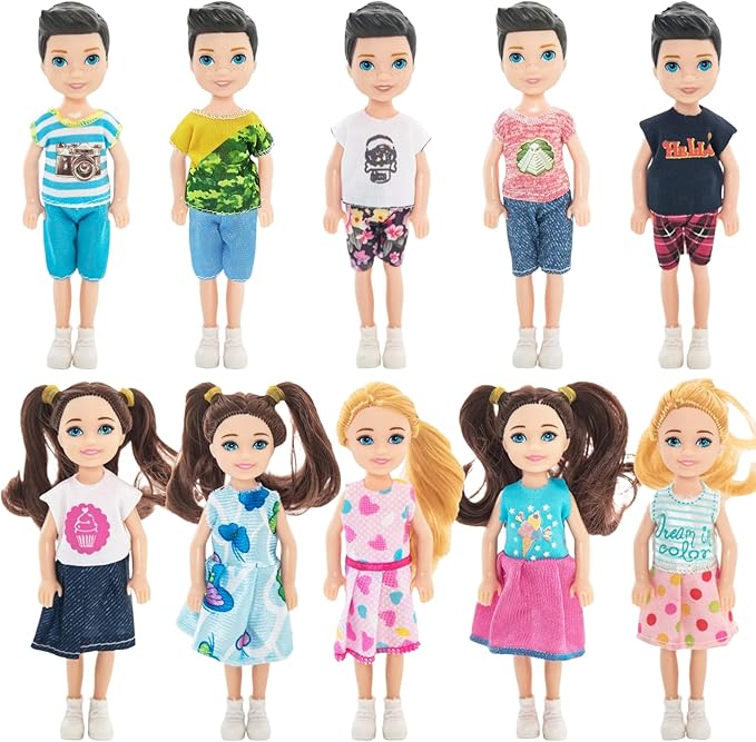 ONEST 10 Sets 5 Inch Mini Dolls with Doll Clothes Party Grown Outfits Doll Accessories